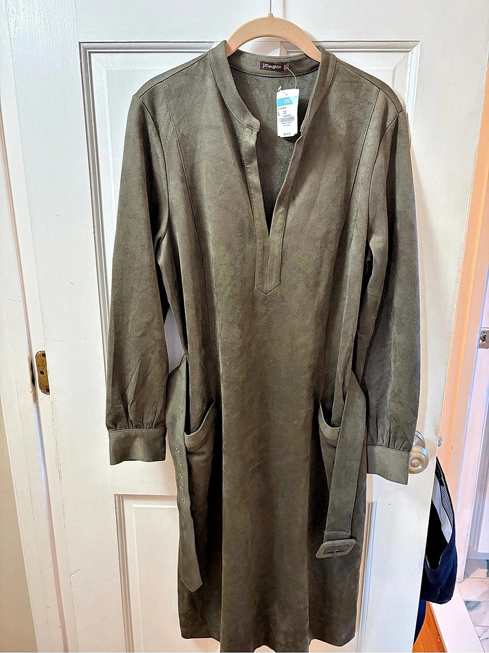 J. McLaughlin Women's Long Sleeve Suede-like Midi Dress in Green Size Large